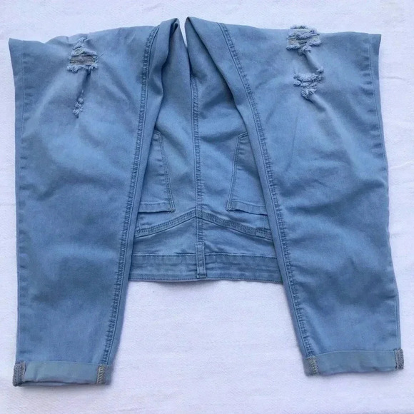 Wax Jean Lt Blue Distressed Rolled Cuffs Jeans 20 - Picture 4 of 8